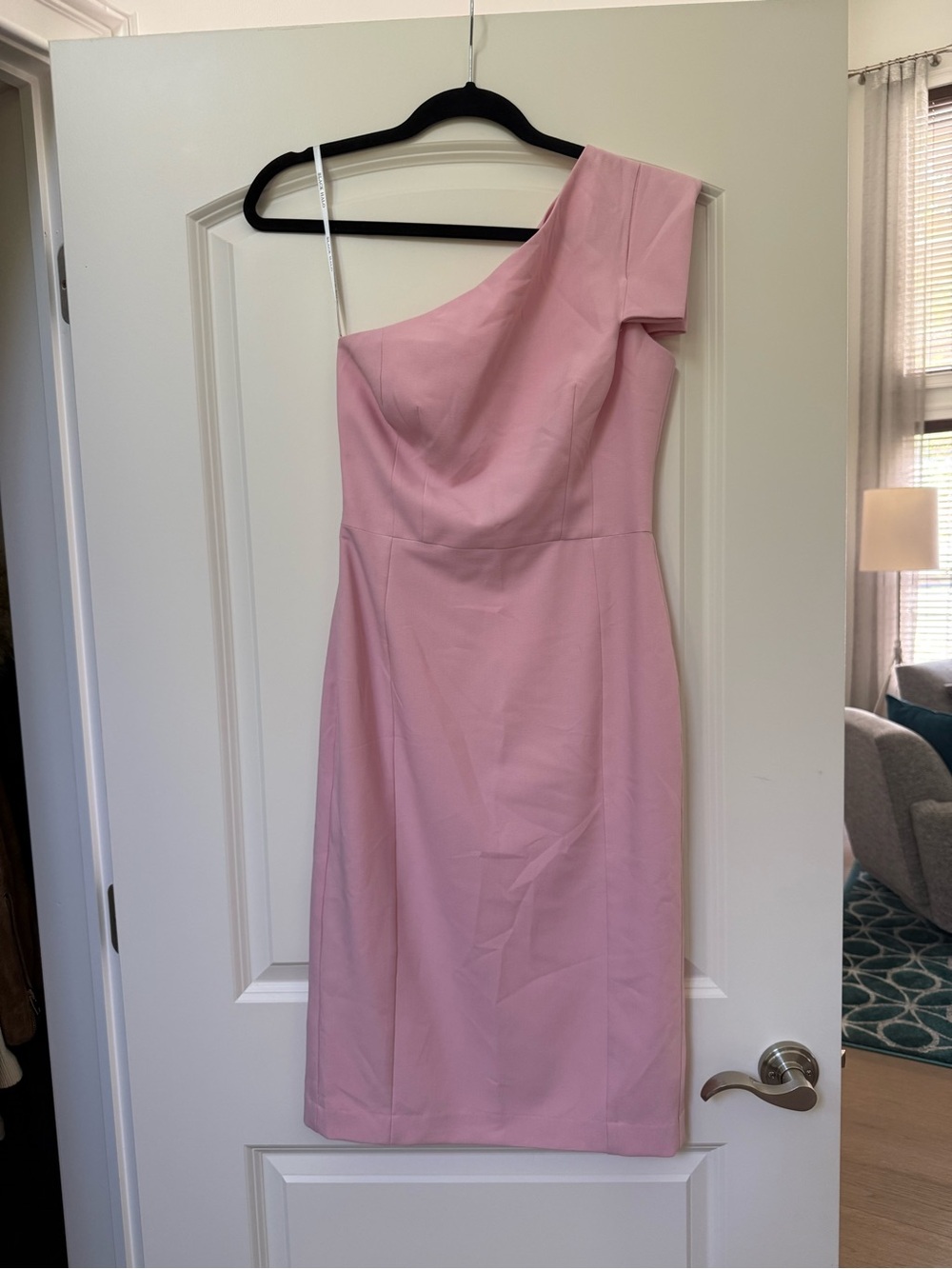 Black Halo Pink One Shoulder Draped Sheath Cocktail Dress Size 4 Wedding Guest